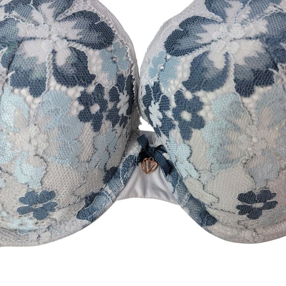 Victoria's Secret Body By Perfect Shape Bra Gray 32C Floral Lace Underwire Padd - Picture 3 of 12